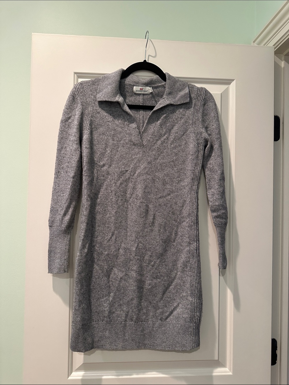 Vineyard Vines Cozy Gray Knit Collared Sweater Dress